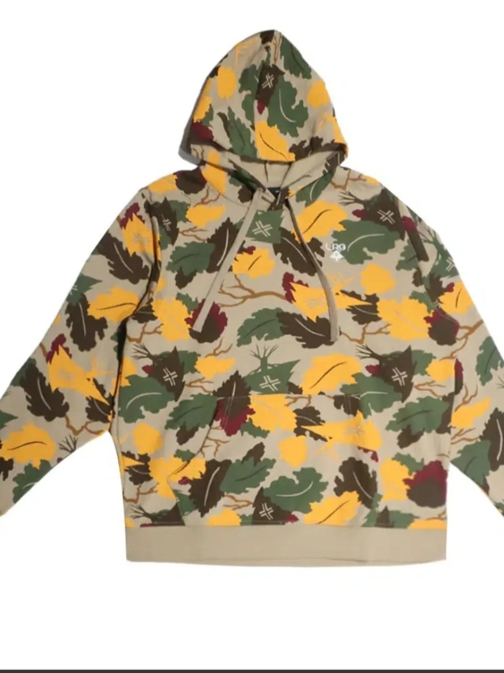 LRG Men's Camo Leaf Print Crewneck Hoodie - Tan/Green/Yellow